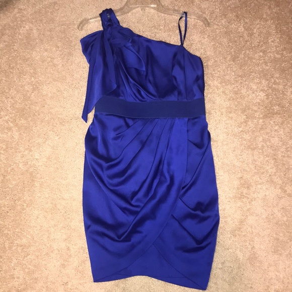 Royal blue vintage cache one shoulder dress - Picture 3 of 5